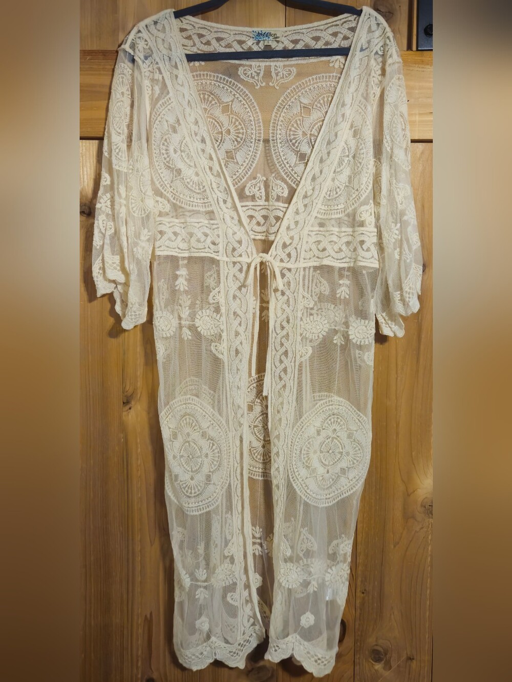 Long Sheer Lace Duster Cardigan - Picture 2 of 4